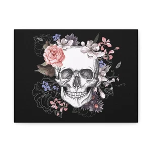 Blumen Totenkopf Leinwandbild, Gothic Deko, Wandbild, Wohndeko, einzigartiges Geschenk, Kawaii - Bild 1 von 5