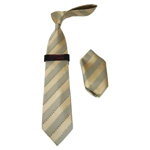 Herren Steven Land Density 100 % Satin Seide Kristall Krawatte/Taschentuch Set CR27-13 Elfenbein - Bild 1 von 3