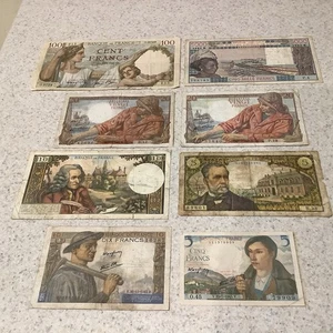 Lot Of 8 France Circulated Banknotes - Picture 1 of 2