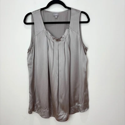 Camiseta sin mangas J Jill 100 % seda gris topo para mujer L plisada satén carrera femenina lujo Foto 1 de 4