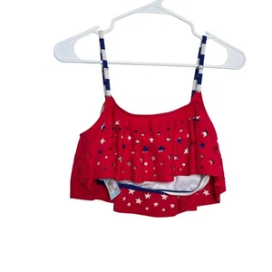 Rue Bleu Bikini Top Women's XL Flag Ruffle Eyelet Swim Top NWT - Picture 1 of 7