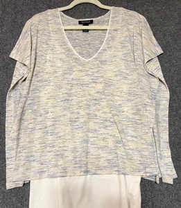 WHBM Mujer Talla L Dos Piezas Cuello en V Blanco Tanque Tostado/Azul Claro Poncho Superposición SH - Imagen 1 de 5