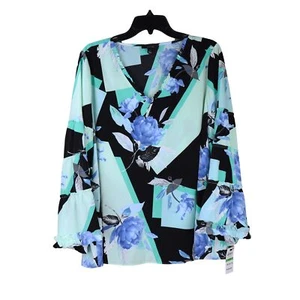 Blusa para mujer Alfani floral cuello en V manga campana, negra floral, grande - Imagen 1 de 4