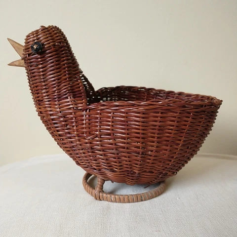 Vintage Wicker Rattan Woven Basket Chick Bird Display Easter Cover