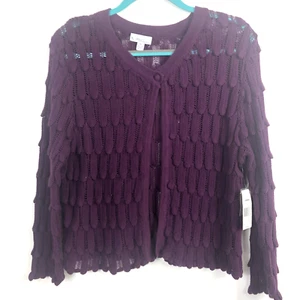 Women's Kim Rogers Purple Open Knit Cotton One Button Long Casual Sleeve Size XL - Picture 1 of 4