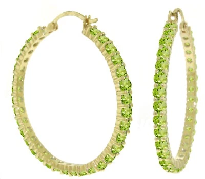 14K. SOLID GOLD HOOP EARRINGS WITH NATURAL PERIDOTS (Yellow Gold) - Image 1 of 4