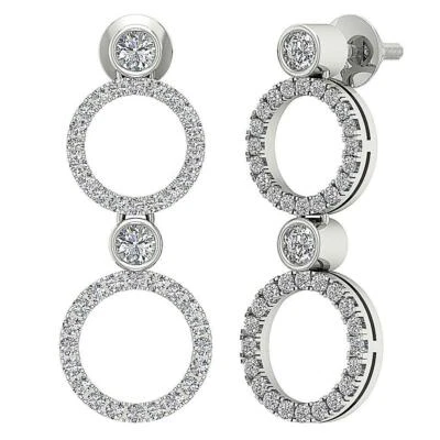 Pendientes de araña colgantes I1 G 1,05 quilates redondo bisel de diamantes conjunto pavé oro blanco Foto 1 de 4