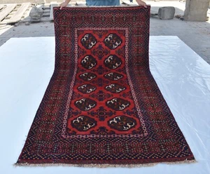 Alfombra antigua afgana persa Bokhara 4x8 pies alfombra de lana oriental anudada a mano - Imagen 1 de 10