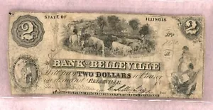 1856 ~ $2 BANK OF BELLEVILLE ILLINOIS OBSOLETE NOTE ~ F ~ RARE!! - Picture 1 of 2