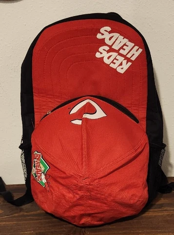 Reds Heads "Hat" Cincinnati Reds Bookbag MLB Backpack  Baseball Cap Style Zips Cover