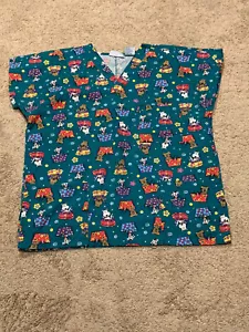 MHD Scrubs Womens Scrub Top Sz Medium Green Dogs Deep Pockets - Picture 1 of 11