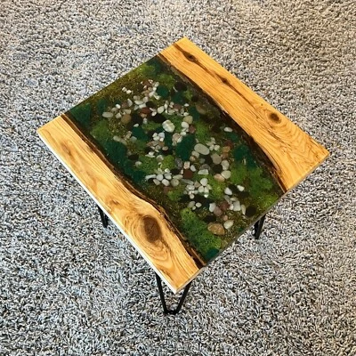 Epoxy Live End Table / Side Table / Rocks Mosaic / Natural Edge Side Table - Image 1 of 4