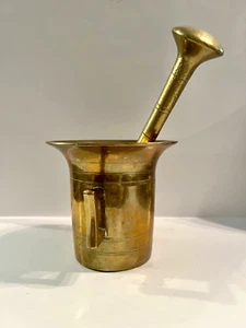 Antique Heavy Solid Brass Pestle & Mortar #8 Drug Store Pharmacy Druggist Rx - Picture 1 of 9
