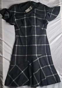 Neu mit Etikett Lauren Ralph Lauren Damen grau kariert Flatterärmel Etuikleid Größe 4 - Bild 1 von 14
