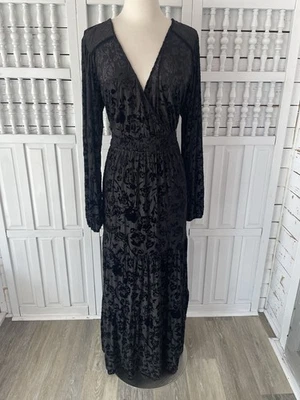 KNOX ROSE Mujer XL Negro Encaje Elástico Línea A Romántico Maxi Vestido, K24 Foto 1 de 4