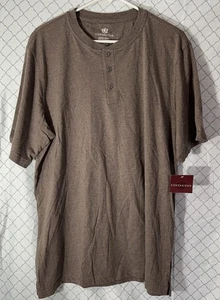 COVINGTON Henley T-Shirt Large Brown NWT Casual Dress Button Blank Plain Vintage - Picture 1 of 13