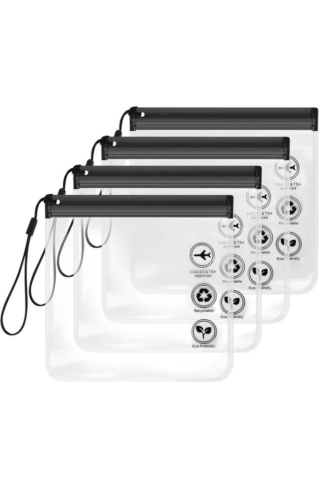 SLIJAR 4pc Airport Security Liquids Bags-20x20cm Clear Plastic Bags, Travel Essentials