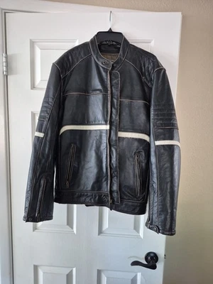 River Road 摩托车皮革夹克男式 44 码全拉链 Roadster Cafe Racer — 第 1/4 张图片