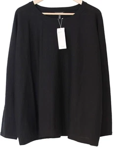 Eileen Fisher NWT Black EXTRA FINE MERINO BOX-TOP Round Neck L/S $258 Sz XL / 1X - Picture 1 of 4