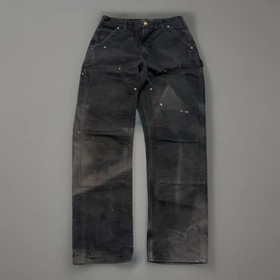 Vintage Carhartt Double Knee Pants Made in USA Black Distress Sunfaded 30x30 - Image 1 of 4