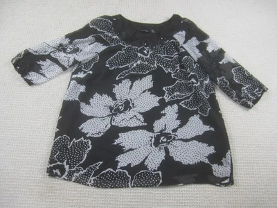Maggie Barnes Blouse Womens 1X Black Floral Half Sleeve Casual Tunic Sheer - Image 1 of 4