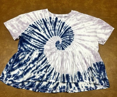 Sugar &Jade Girls Tie Dye Boxy Peplum Tee Purple/Blue XL16/18 Preowned Good - Image 1 of 4