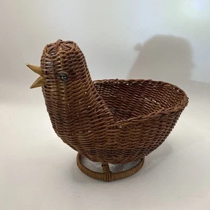 Vintage Wicker Rattan Bird Woven Basket Small 7” X 5”  Brown - Picture 1 of 5