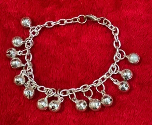Silvertone Bracelet with 14 Small Bell Charms Makes Tinkling Sound - Picture 1 of 8