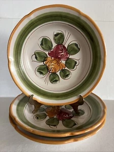 3 Vietri Solimene Italian Pottery Pink And Yellow Flower 10” Bowls - Picture 1 of 6