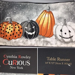 Cynthia Rowley Halloween Pumpkin Table Runner Silver Black White Orange 14x72 - Picture 1 of 12