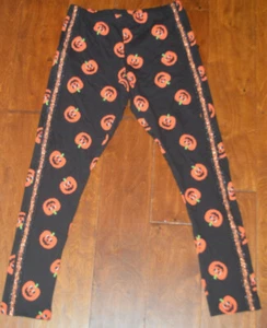 Girl's Celebrate Black & Orange Pumpkin Shimmer Stripe Leggings S, L, XL - Picture 1 of 3