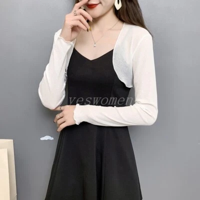 Mujeres Manga Larga Transparente Bolero Encogerse de hombros Frente Abierto Cárdigan Cubierta Blusa Recortada Foto 1 de 4