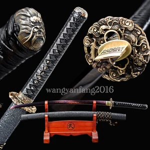 40"" Dragón Katana Rojo y Azul Japonés Samurai Espada Afilada Damasco Acero Doblado - Imagen 1 de 12