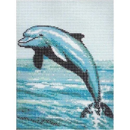 Kit canevas dauphin toile coton + aiguille + fils enfants broderie   - Photo 1/1