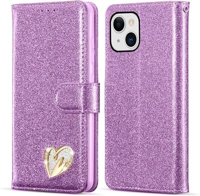Case for iPhone 16 Pro Max 15 Pro 14 13 12 11 7 SE  Glitter Flip Wallet Cover - Image 1 of 4