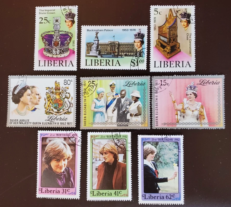 Estampillas de Liberia - Lote #72P Princesa Diana, Reina Isabel Foto 1 de 1