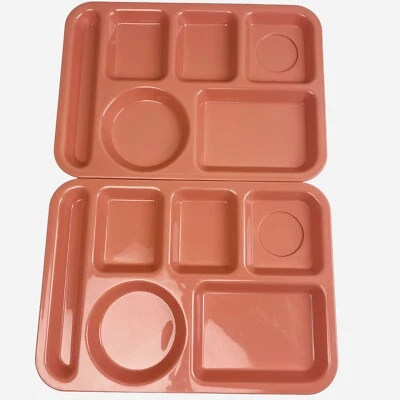 2 Pink/Peach Vintage SiLite School Cafeteria Lunch Divided Trays #614 Chicago - Image 1 of 3