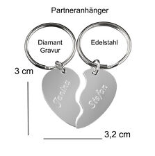 Schlüsselanhänger Herz geteilt Herzform Partneranhänger Edelstahl mit Gravur NEU