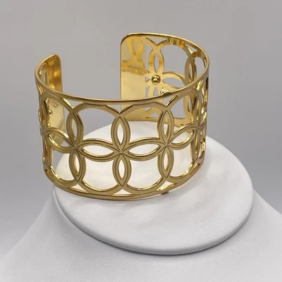 Браслет-манжета Brighton Christo NYC широкий золотистый ажурный круг дизайн 1,5 дюйма - Изображение 1 из 4