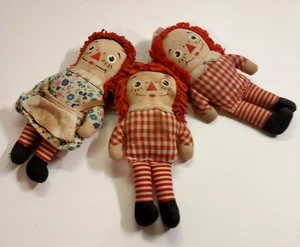 Knickerbocker Vintage Raggedy Ann & Andy Dolls Lot Of 3 TLC Small 7" - Picture 1 of 13