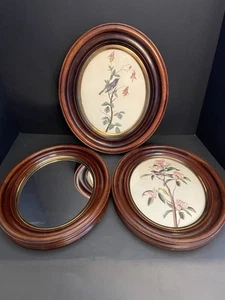 Victorian Dark Wood Oval Frame 13.5" x 11.5”Audubon Bird Print & Mirror Lot Of 3 - Picture 1 of 24