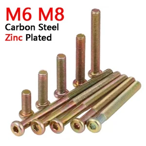 M6 M8 Hex Socket Flat & Button Head Screw Furniture Bolt Color Zinc Plated Steel - Picture 1 of 40