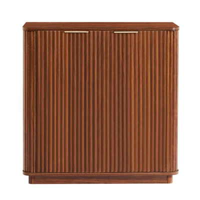 Aparador de 31,5 pulgadas con almacenamiento, diseño ondulado curvo, acabado nogal Foto 1 de 4