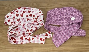 2 Ponytail Scrub Caps, Pink & Red Hearts and Pink Geo Print, Crazy For Stitching - Picture 1 of 3