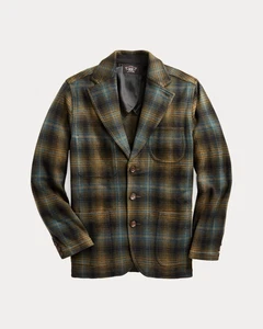 $1200 Nuovo RRL Cappotto Sportivo Uomo Plaid Maglia Jacquard Oliva Uomo Small S - Foto 1 di 11