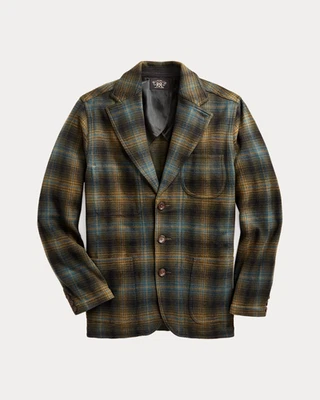 $1200 New RRL Men's Plaid Jacquard Knit Sportcoat Olive Men's Small S - Image 1 of 4