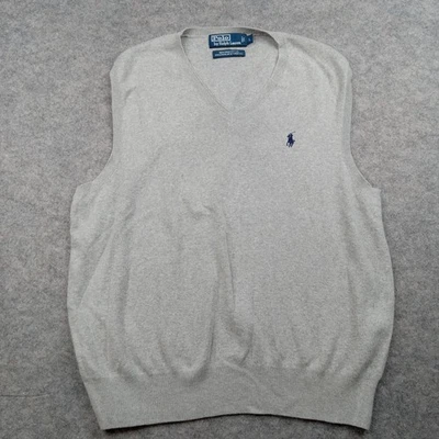 Polo Ralph Lauren Sweater Vest Mens Large Gray Pima Cotton V Neck Pony Logo - Image 1 of 4