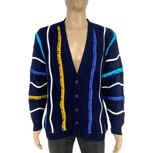 Cárdigan A Rayas Azul De Los 90 Para Hombre Vintage Talla M - Imagen 1 de 9