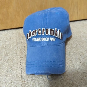 VTG Y2K Abercrombie Hat Mens OS Blue Distressed Felt Patch Letter Spellout Moose - Picture 1 of 13