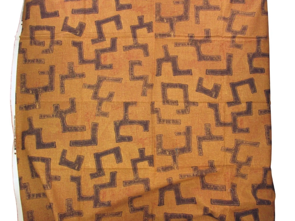 Vintage 90s Brown Tribal Upholstery Home Decor Fabric African Kuba Pattern Brown - Image 1 of 4